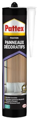 Pattex Colle Fixation Panneaux Décoratifs (cartouche 470 g) – fixation multi-matériaux, résistante ultra forte