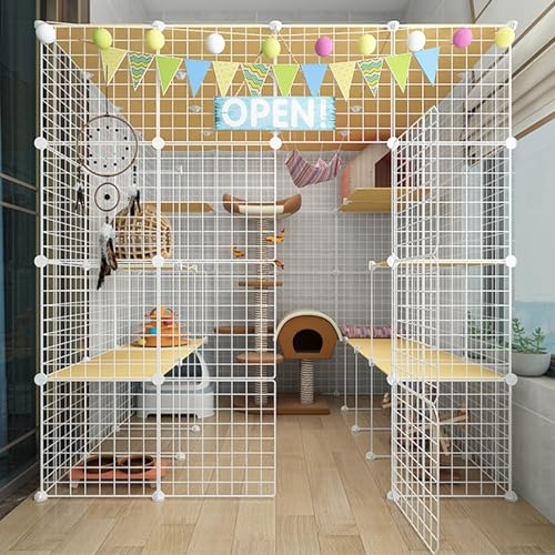 Katzenlaufstall, großer DIY-Metalldrahtgitterkäfig für Bewegung und einfache Reinigung, mehrstöckige Hundehütte für Haustiere im Innenbereich