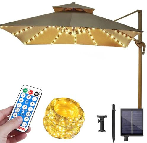 Behogan Solar Sonnenschirm Lichterkette, 104 LEDs Solar Sonnenschirm Beleuchtung mit Fernbedienung 8-Modus, Regenschirm Lichterkette, Wasserdichte Gartenleuchten für Campingzelte, Schirmdekoration