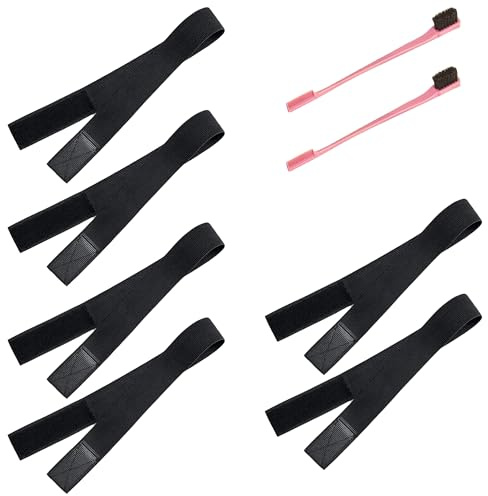 6PCS Black Headband Wigs and 2PCS Pink Wig Brushes,Non-Slip Elastic Wig Grip Headbands for Women, Soft Bristle Hair Brushes for Wigs Styling, Perfect for Daily Wear,Cosplay & Hair Care