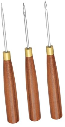 Nishiyuenyi 3 Pezzi Punteruolo Strumento per Artigianato in Pelle Manico in Legno Punteruolo per Graffiare Fori di Perforazione, Riparazione di Scarpe, Accessori, 3.0