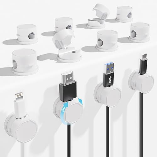 Eldvinur 12 Pack Magnetic Cable Tidy 360° Rotatable Self Adhesive Cable Clips Desk Tidy for Desk Nightstand Charging Cables HDMI USB Audio Cable Car Wall Office Kitchen (8mm)