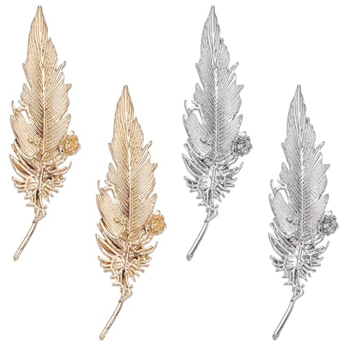 PLIGREAT 4 piezas Broche de pluma Pin de Solapa para Mujer y Hombre Hoja Pines de Solapa Dorado/Plata Broche Decorativo Para Ropa Bolsa Sombrero Traje Vestido Accesorios de Joyería