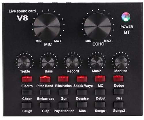Mezclador de audio, Tarjeta de sonido V8 con cambio voz, transmisión en, canto, karaoke, auriculares, grabación externa for móvil, casa, KTV, ordenador,PC, Estudio de grabación y juegos