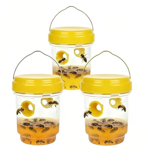 3 Stück Wespenfalle,Wespenfalle für draußen Wespen vertreiben Mittel gegen Wespen Wespenabwehr zum Aufstellen und Aufhängen 360 Grad Wirkung, ø9x13cm Insektenfalle Fliegenfänger Mückenfall