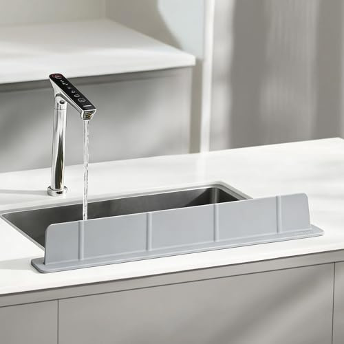 Volminex Paraspruzzi in Silicone 52x4,5x7cm per Lavello da Cucina e Bagno, Paraschizzi con Ventose Potenti, Protezione dai Bordi del Lavandino per Parete Anteriore/Posteriore (Grigio)