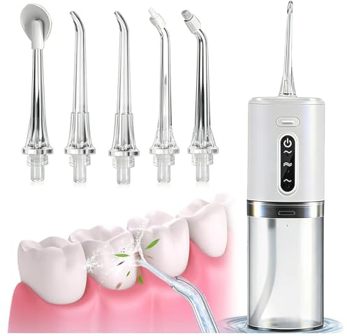 Jet Dentaire Hydropulseur, Irrigateur Oral Sans Fil avec 8 Buses, Réservoir 280 ML, Étanche IPX7, Technologie d’Eau Pulsée et Grande Autonomie pour Maison et Voyage