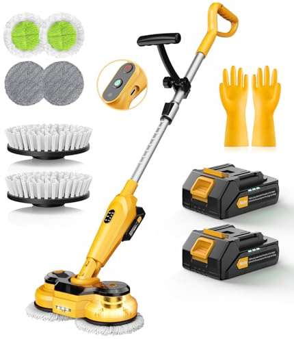 Qimedo Electric Mop M3, 800RPM Cordless Electric Power Scrubber Mop, Yellow | 6000mAh Battery, Rotating Floor Mop with LED Light, Water Spray, Smart Display, Best Automatic Spin Mops for Hardwood