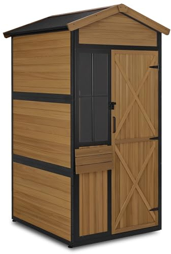 MCombo Gartenschrank Holz Metallgestell, Natur, 2750 | 3 Ablagen, Wetterfest, Wasserdicht, Für Außenbereich, Garten & Terrasse