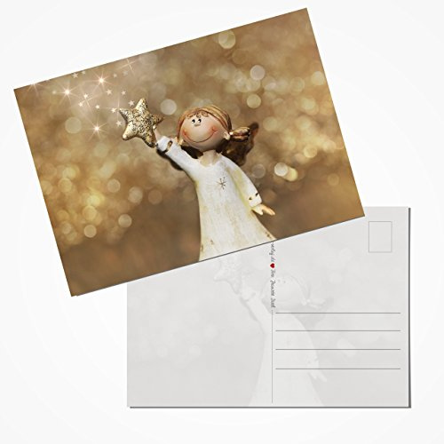 Logbuch-Verlag 20 Engelkarten Postkarten Engel gold Weihnachtspostkarte 10,5 x 14,8 cm beige naturfarben
