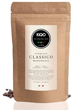 KIQO CLASSICO 1kg Kaffeebohnen aus Italien - ausgewogener Premium Espresso - medium roast - für Kaffeevollautomaten oder Siebträger - 35% Arabica & 65% Robusta Bohnen (1000g - ganze Bohnen)