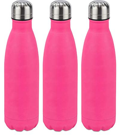 Relaxdays 3 x Trinkflasche Edelstahl, auslaufsicher, für Kalt- und Heißgetränke, Vakuum Isolierflasche 500 ml, Outdoor, pink