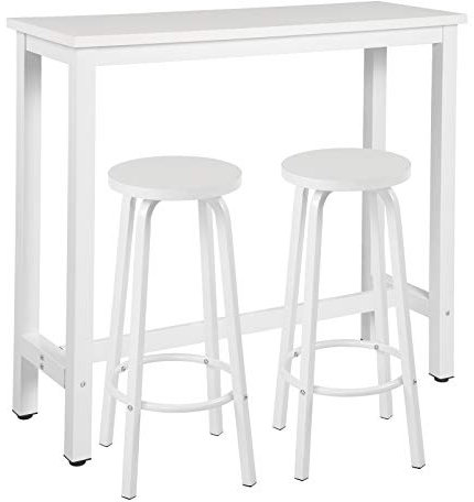 WOLTU Bartisch Set mit 2 Barhockern, Stehtisch & Barstuhl mit Metallgestell, Esstisch aus Holz für Bar Küche Wohnzimmer, Bistrotisch Bartheke Tresentisch, 120x40x100cm, Weiß