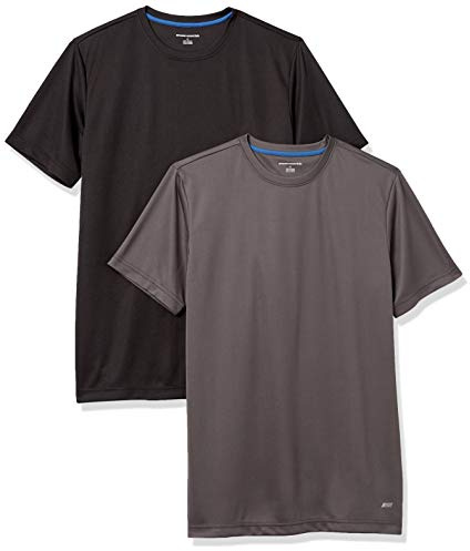 Amazon Essentials Men's Active Performance Tech Running Gym T-Shirt (Available in Big & Tall), Pack of 2, Dark Grey/Black, XXL