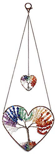 Jovivi 7 Chakra Healing Crystal Tree of Life Heart Decor Gifts for Women Christmas,Tree of Life Dream Catcher Hanging Ornament Home Bedroom Wall Decoration Housewarming Gifts