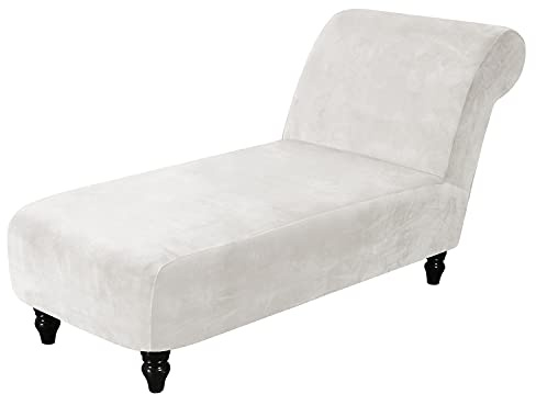 Topchances Sammet schäslong överdrag stretch lyx armlös schäslong överdrag husdjur möbler överdrag vilstol soffa överdrag för vardagsrum sovrum lounge (vit)