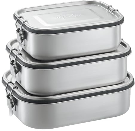 SILBERTHAL Brotdose Edelstahl mit Fächern 3er Set | Inkl. 2x Trennwand & Soßenbehälter – Lunchbox für Kinder & Erwachsene - Ideal für Unterwegs & Camping