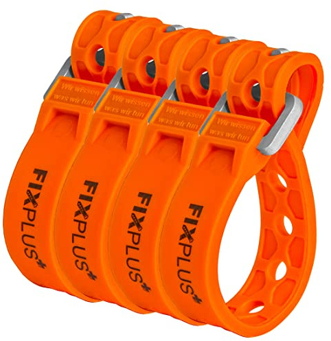 Fixplus Strap 4-pack Nano Slim Fit – spännrem för säkring, fastsättning, buntning och fastspänning, tillverkad av specialplast med aluminiumspänne 15 cm x 1,2 cm (orange)
