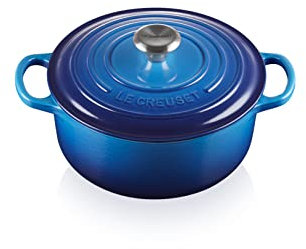 Le Creuset Cocotte redonda de hierro fundido, 22 cm, 3, 3 L, Todas Las Fuentes de Calor incluso inducción, Azure, 21177222202430