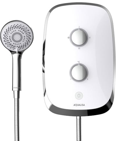 Aqualisa Emotion Electric Shower with Digital Display, 9.5kw, Arctic White | Instant On-Demand Shower, Easy Dial Controls, Over Temperature Protection, 105mm 3-Spray Handset, 2 Year Guarantee