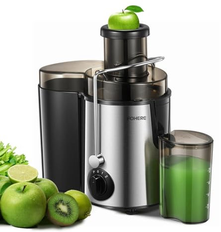 Juicer Machines, FOHERE Juicer Whole Fruit and Vegetables with 3-Speed Setting, Upgraded Version Max Power 800W Motor Quick Juicing, Cleaning Brush and Juicing Recipe Included