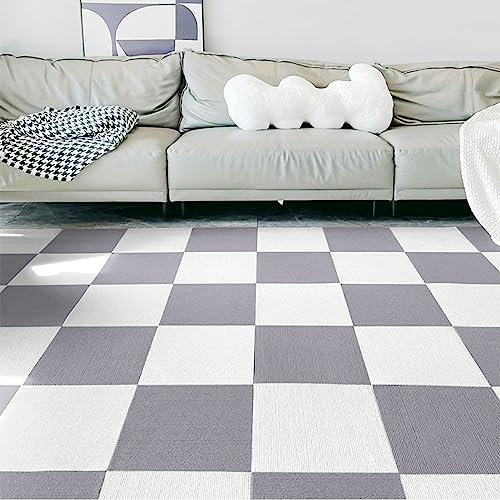 20 Stück Selbermachen Waschbar Heimtextilien Quadratische Teppichbodenfliesen,rutschfeste Selbstklebende Teppichfliesen Nadelfilz,weiche Bodenschutzpolster(Size:20X20in,Color:grau+weiß)