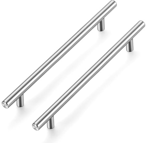5 Pack Kitchen Cupboard Handles, Brushed Nickel Pulls 192mm Hole Center | T-Bar Pull Shape, Smooth Grip, For Kitchen Cupboards, Cabinets, Drawers, Furniture Restyle, Bathroom Storage, Wardrobe Doors