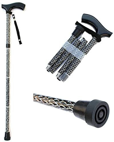 Canes Faltbarer Canes-Gehstock, Handschlaufe gegen Haarausfall, sehr leicht, verstellbar, Schwarze Gravur, Design an der Unterseite Star of Light