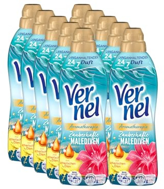 VERNEL Aromatherapie Zauberhafte Malediven Weichspüler 10x 37 WL (370 Waschladungen), langanhaltender Wäscheduft mit ätherischen Ölen für 24/7 Frische, recycelbare Flasche