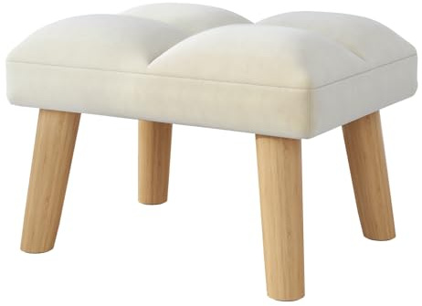 YMYNY Reposapiés, Otomanas, Pequeño Taburete Otomano con Patas de Madera, Moderno Asiento Acolchado, Taburete de Terciopelo, Puf Sofá Taburete para Sala de Estar Entrada 40 × 30 × 27CM Beige HBD032M