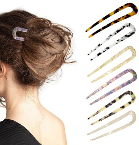 WUMZIRA 6 Stück U-förmige Haarnadeln, Damen Stil Griff Haarnadeln, Haarnadel-Stick French Style, Französischer Stil hairpin Haarspangen, Kopfschmuck für Frauen und Mädchen