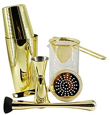 YYBDENL Mezclador de Vino Coctelero Shaker Premium 6 Pieza Bar Set Boston Cocktail Shaker Bartending Set Mezing Set de Mezcla, incluida la Mezcla de Herramientas de Barra de Cristal Coctelera(C)