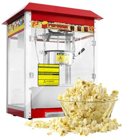 JJENXYYDS Grande Machine à Pop-Corn rétro,Professionnelle Appareil Professionnel Sucré Caramel Distributeur Machine Rétro pour équipement de Pop-Corn de cinéma (1600 W,Revêtement Téflon, Rouge)