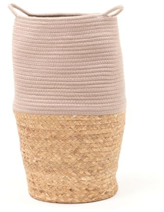 LA FACTORY Panier à Linge Tressé cosy En Coton Et Jacinthe D'eau - Beige - D 30 X H 50 Cm