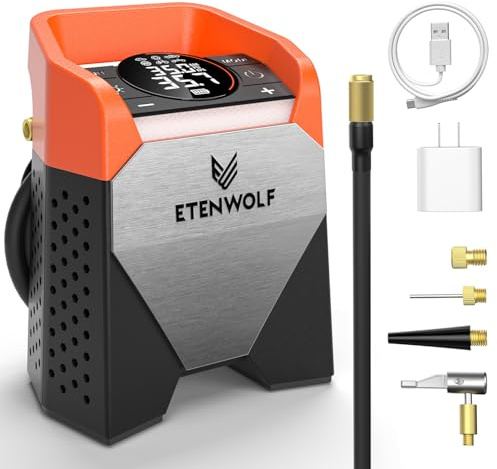 ETENWOLF Zephyr S5 Heavy-Duty Tire Inflator Portable Air Compressor, 160PSI &15600mAh Cordless Air Pump with LED Light for Car Tires, Bike, Motorcycle, Balls, Pickups (Vivid Orange)