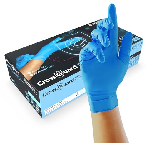 UNIGLOVES CrossGuard Blue Antimicrobial Nitrile Disposable Gloves, Medical-Grade, Puncture and Chemical Resistant, Box of 100 Gloves, Size XS