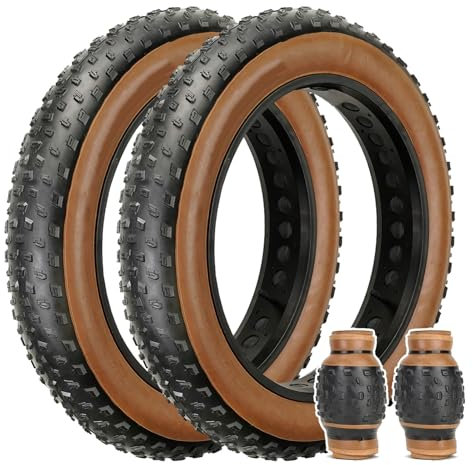 20 26 Zoll E-Bike Reifen Faltbare 60TPI Fett Fahrradreifen 20/26x3.0/4.0 Fat Fahrrad Mantel für Elektrofahrrad Reifen Kompatibel Wide Mountain Snow Bicycle(Brown,2PC-20X4.0)