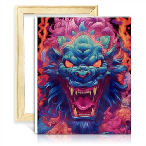 LiHEQING Malen nach Zahlen-Sets, Löwe, DIY-Ölgemälde, Malen nach Zahlen für Erwachsene, Wandkunst, Ölgemälde nach Zahlen-Sets, ohne Rahmen (60 x 75 cm)
