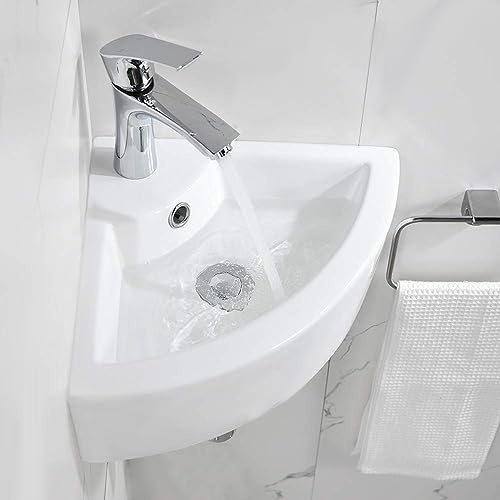 Wall Mounted Bathroom Sink Basin White, Corner Cloakroom Vanity Ceramic