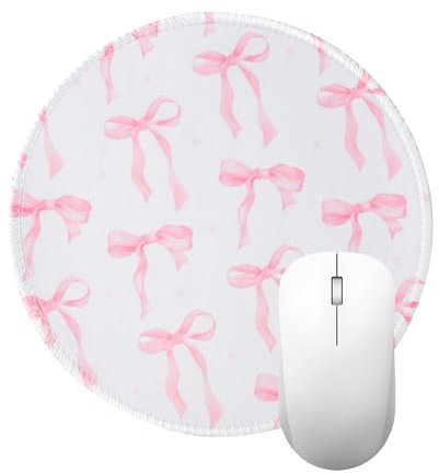 loghohu Pink Bow Mouse Pad Cute Round Travel Mouse Pad with Non-Slip Rubber Base Aesthetic Mousepad for Laptop Wireless Mouse Funky Computer Mouse Pads Kawaii Office Accessories, 7.9×7.9 in