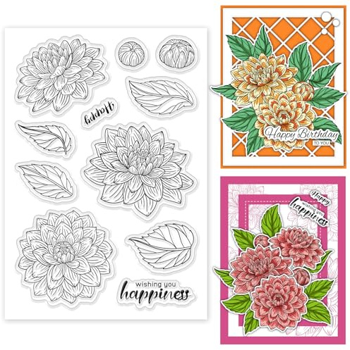 ORIGACH Dahlie Silikonstempel Blumen Stempel Für Die Kartenherstellung Gummistempel Transparente Stempel Für Papier Basteln Journaling Und DIY Scrapbooking