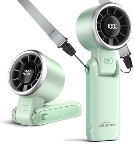 WHATOOK Portable Handheld Turbo Fan: Mini Fans with 5 Gear Wind, 4000mAh Battery Operated Rechargeable, Up to 12 Working Hours, 3 IN 1 Hand Fans for Outdoor, Travel, Working, Shopping (Green)