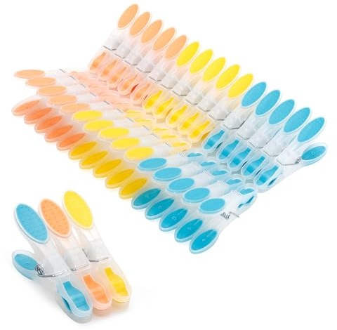 AiQInu 30 Pezzi Mollette per Bucato, Plastica Clothes Pegs con Silicone Antiscivolo, Molletta Multicolore Non Lascia Segni per Biancheria Intima Pantaloni T Shirts