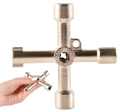 MOVKZACV 4 Vías Multifuncional Utilities Llave, Llave Triangular, Llave Universal para Armario de Control Multifuncional Llave Cruz para Agua Eléctrica Gas Caja
