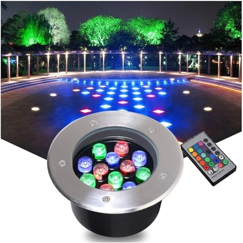 Spots D'extérieur RVB - Lumières De Jardin Enterrées À Changement De Couleur, Projecteur À Faisceau LED Avec Télécommande, Spot Encastré Rond Sous Terre, Éclairage De Paysage Extérieur IP67(12v-RGB,6W