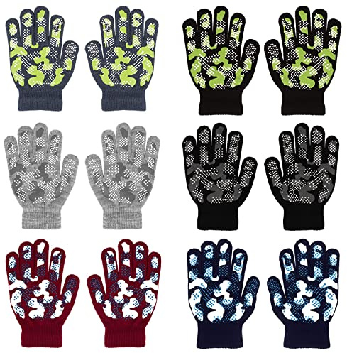 QKURT 6 Pairs Magic Gloves - Winter Knitted Full Finger Stretch Warm Gloves for 10~15 Year Old Kids Girls Boys