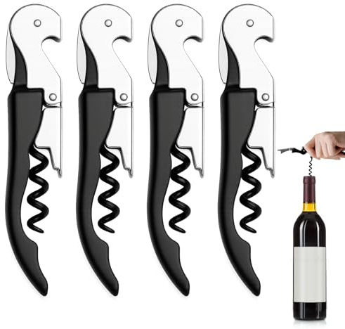 Limonadier Professionnel, Lot de 4 Tire Bouchon Limonadier Personnalisable pour bouteille de bière et de vin, 3 en 1 Tire Bouchon Sommelier avec Décapsuleur et Coupe-Capsule pour Serveurs et Barmen