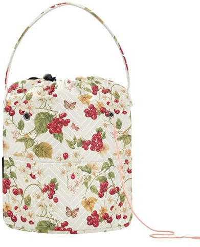 Häkeltasche mit Garn und Löchern, für Strickset, Häkelzubehör, Rot / Beige