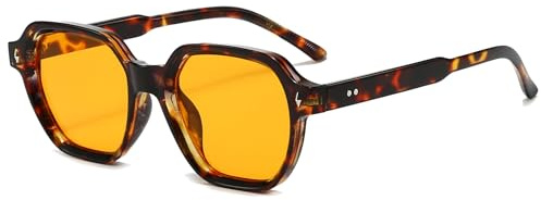 Long Keeper Quadratische Sonnenbrille für Damen Herren Vintage Retro Polygon Sonnenbrille Trendige 90er Piloten Brille UV400 Schutz für Reisen Fahren (Leopard Gelb)