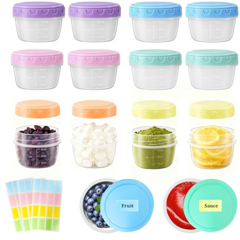 Hainue Set di 12 Mini Contenitori Ermetici per Alimenti,77ml Riutilizzabili Contenitore Ermetico per Alimenti, Piccole Vaschette con Coperchi per Salsa Condimenti, Sicura per Microonde e Congelatore